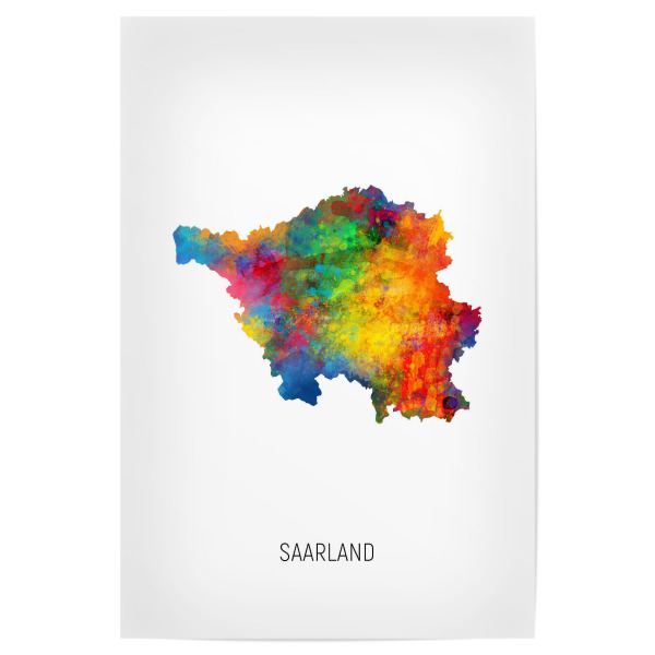 Poster "Aquarell-Landkarte des Saarlandes" artboxONE - Kartografie - Saarland,Karte,Aquarell,Malerei,Bunt