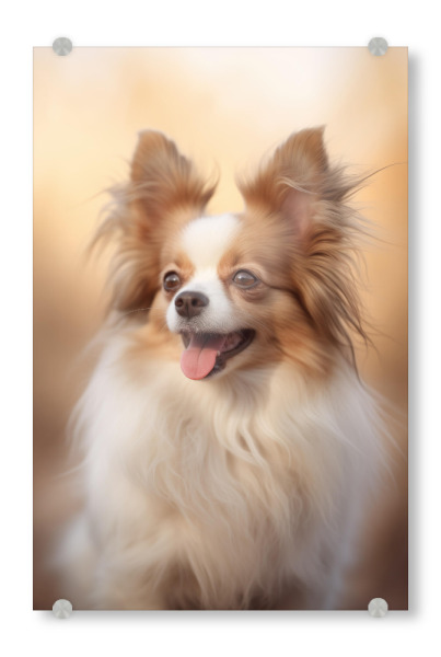 Acrylglasbild "Glücklicher Papillon" artboxONE - Tiere - Tier,Bokeh,Niedlich,Hund,Glücklich,Papillon,Fotografie,Porträt,Lächelnd,Weiß