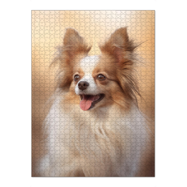 Puzzle Ravensburger "Glücklicher Papillon" artboxONE - Tiere - Tier,Bokeh,Niedlich,Hund,Glücklich,Papillon,Fotografie,Porträt,Lächelnd,Weiß