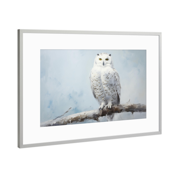 Poster mit Rahmen Silber "Schneeeulen-Ölgemälde" artboxONE - Natur,Tiere