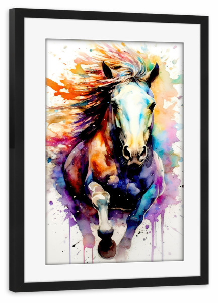 Poster mit Rahmen schwarz "Pferd Aquarellkunst H" artboxONE - Tiere - Pferd,Pferde,Tier,Aquarell,Malerei,Pony