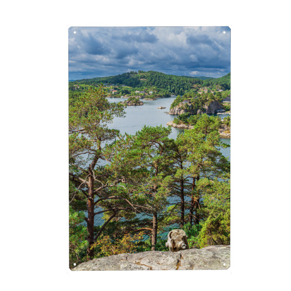 Metall Poster "Bäume und Felsen am Meer" artboxONE - Natur,Reise,Reise / Strand und Meer,Reise / Länder