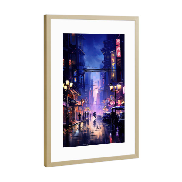 Poster mit Rahmen Gold "Urban Nightlife Mystique" artboxONE - Städte / New York,Streetart,Städte / Tokio