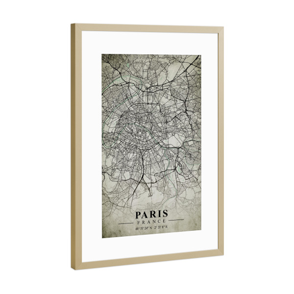 Poster mit Rahmen Gold "Paris Vintage CityMap" artboxONE - Städte / Paris,Kartografie