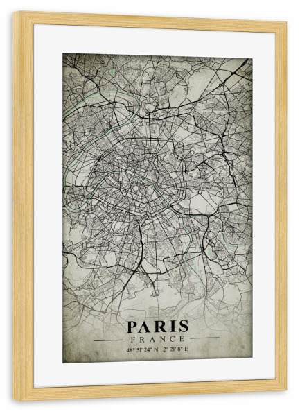 Poster mit Rahmen kiefer "Paris Vintage CityMap" artboxONE - Städte / Paris,Kartografie
