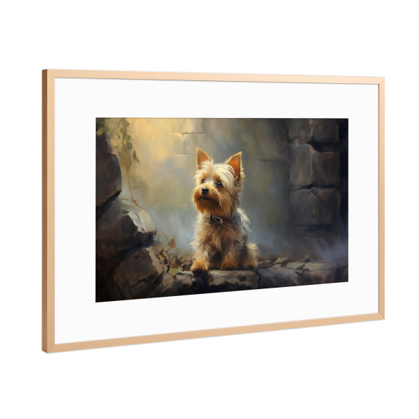 Poster mit Rahmen Kupfer "Niedlicher Terrier an einer Wand" artboxONE - Natur,Tiere
