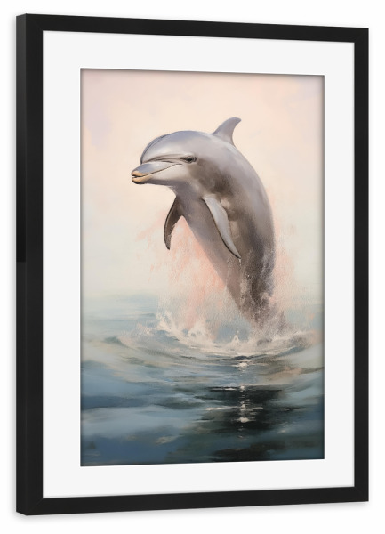 Poster mit Rahmen schwarz "Springender Delphin" artboxONE - Natur,Tiere