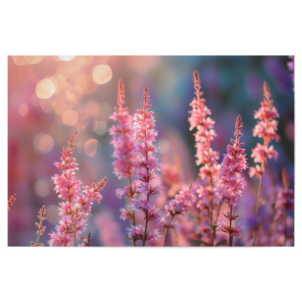Poster "Foto von Ping-Frühlingsblumen" artboxONE - Natur,Floral - Bokeh,Feld,Blume,Blumen,Wiese,Natur,Rosa,Frühling,Sonnenuntergang