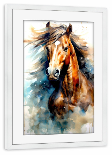 Poster mit Rahmen weiß "Pferd Aquarellkunst F" artboxONE - Tiere - Pferd,Pferde,Tier,Aquarell,Malerei,Pony