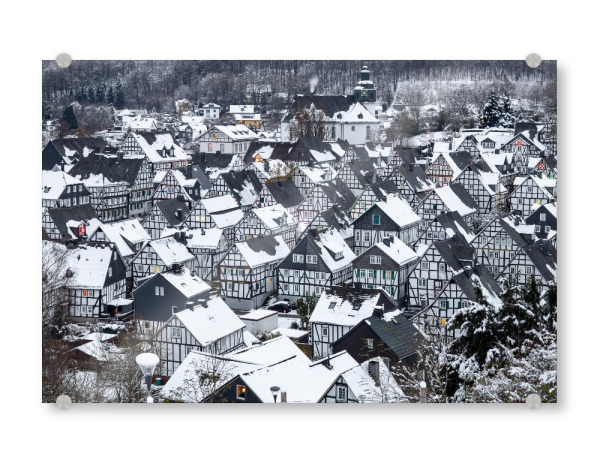 Acrylglasbild "Winterlandschaft Freudenberg" artboxONE - Schwarzweiß,Architektur