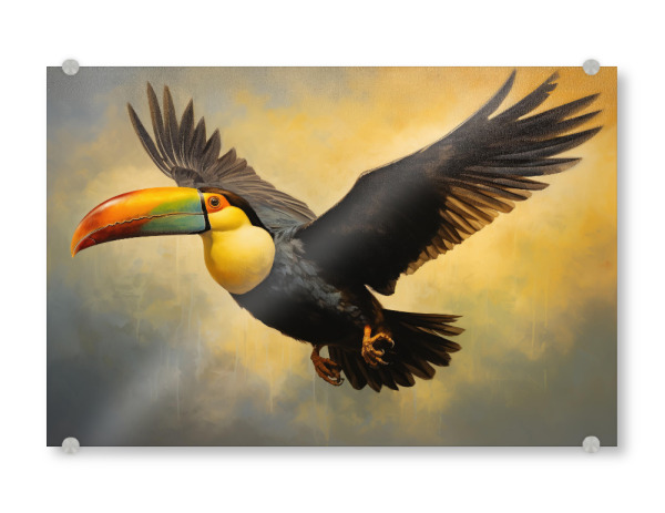 Acrylglasbild "Fliegender Tukan" artboxONE - Natur,Tiere - Tier,Kunst,Vogel,Leinwand,Fliegen,Natur,öl,Farbe,Gemälde,Porträt,Tukan,Wild,Tierwelt,Flügel