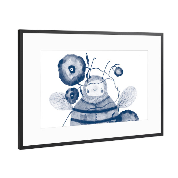 Poster mit Rahmen Schwarz (Metallic) "Voglhuber - Blaue Biene" artboxONE - Natur,Für Kinder,Tiere