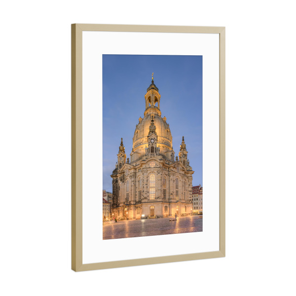 Poster mit Rahmen Gold "Frauenkirche in Dresden am Abend" artboxONE - Reise,Architektur,Städte / Dresden