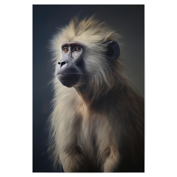 Poster "Porträt eines grauen Pavians" artboxONE - Natur,Tiere - Tier,Affe,Kunst,Pavian,Leinwand,Säugetier,Affe,öl,Malerei,Porträt,Western