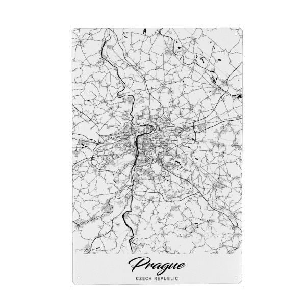 Metall Poster "Prag City Map" artboxONE - Schwarzweiß,Städte / Prag,Kartografie