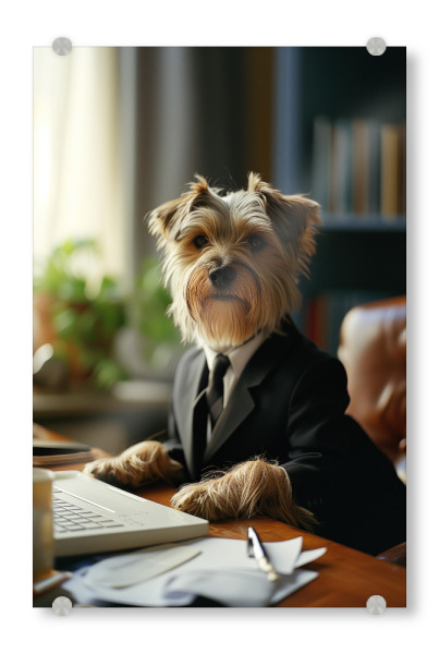 Acrylglasbild "Business-Schreibtischterrier" artboxONE - Tiere,Lustig