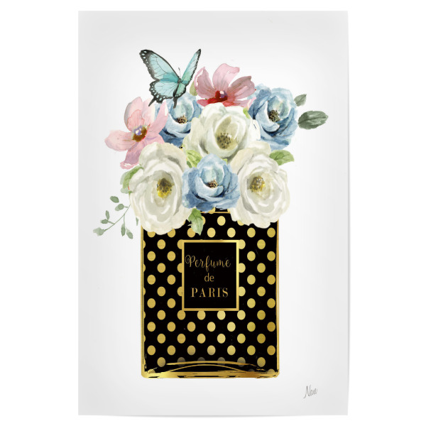 Poster 30x20 cm "Polka Dot Blumenparfüm" artboxONE - Floral,Tiere,Fashion - Parfüm,Schmetterling,Blumen