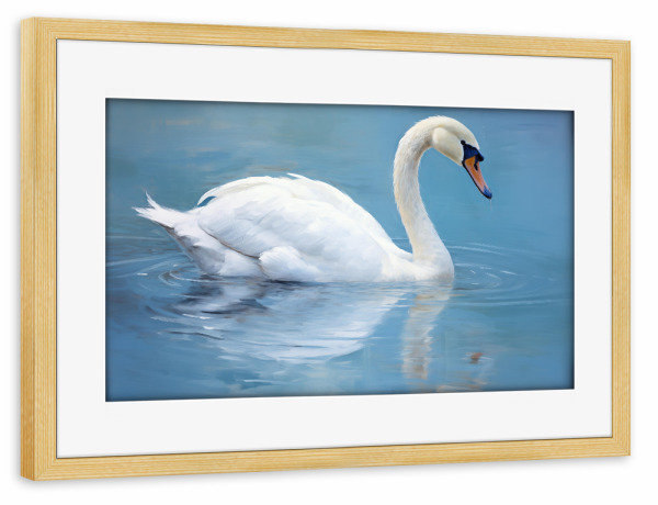 Poster mit Rahmen kiefer "Gemalter Schwan auf Blau" artboxONE - Natur,Tiere