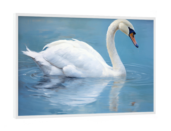 Poster mit weißem Rahmen "Gemalter Schwan auf Blau" artboxONE - Natur,Tiere