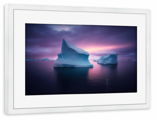 Poster mit Rahmen weiß "Eisberge in der Dämmerung" artboxONE - Natur,Reise / Strand und Meer