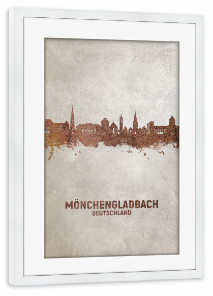 Poster mit Rahmen weiß "Mönchengladbach Skyline Rust" artboxONE - Städte