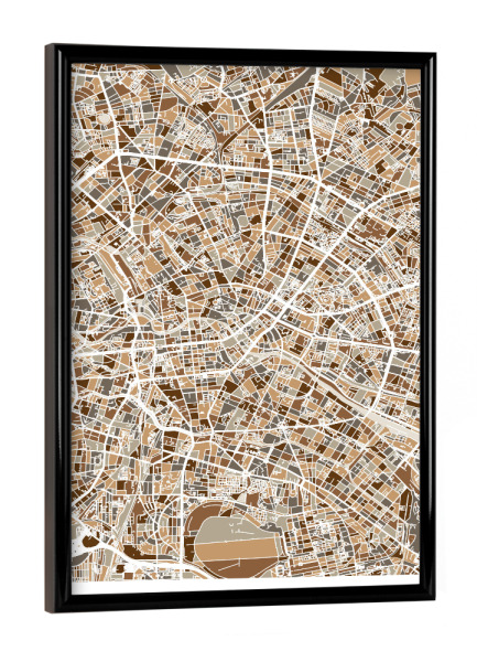 Poster mit schwarzem Rahmen "Stadtplan von Berlin, Deutschland" artboxONE - Städte,Städte / Berlin,Kartografie