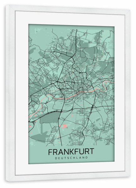 Poster mit Rahmen weiß "Stadtmap Frankfurt City" artboxONE - Städte / Frankfurt,Kartografie