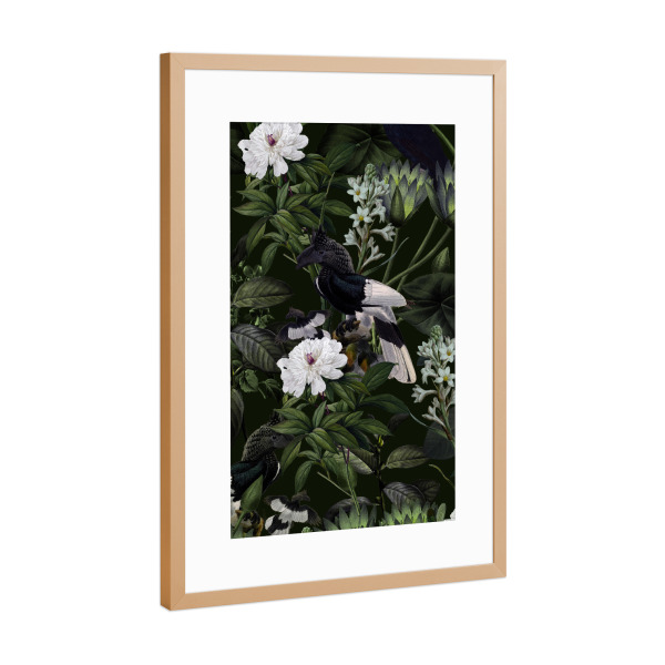 Poster mit Rahmen Kupfer "Exotische Nacht" artboxONE - Natur,Floral,Tiere - Tukan,Exotisch,Wald,Wild,Dschungel,Natur,Botanisch