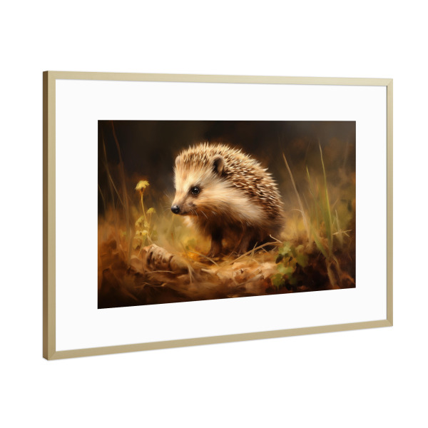 Poster mit Rahmen Gold "Igel-Malerei" artboxONE - Natur,Tiere - Tier,Kunst,Leinwand,Niedlich,Igel,Natur,öl,Farbe,Gemälde,Porträt,Wild,Tierwelt