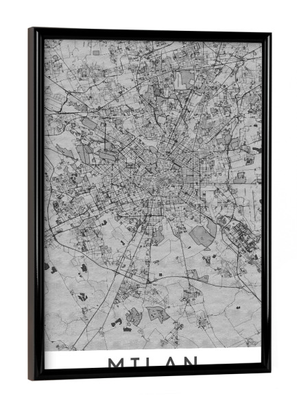 Poster mit schwarzem Rahmen "Mailand Bleistift Map" artboxONE - Schwarzweiß,Städte / Mailand,Kartografie