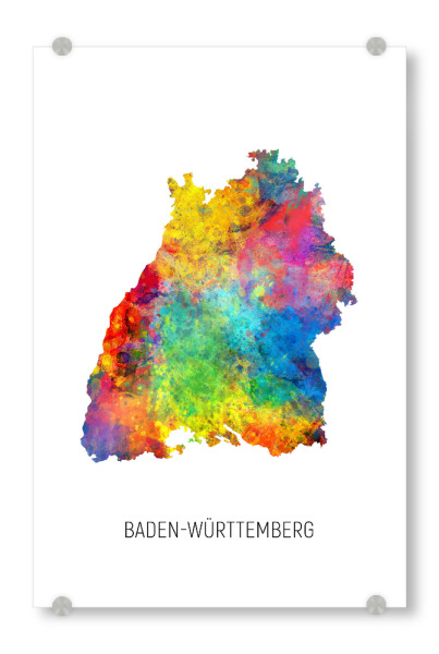 Acrylglasbild "Aquarellkarte Baden-Württemberg" artboxONE - Kartografie - Baden-württemberg,Karte,Aquarell,Malerei,Deutschland,Landeskarte