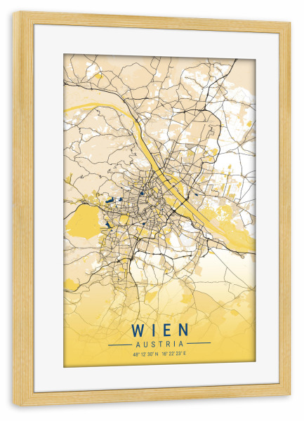 Poster mit Rahmen kiefer "Stadtplan Wien City" artboxONE - Städte / Wien,Kartografie