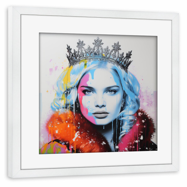 Poster mit Rahmen weiß "EISKÖNIGIN SCHÖNHEIT" artboxONE - Für Kinder,Abstrakt,Liebe,Für Mama - Eiskönigin,Königin,Pop-art,Kunst,Porträt,Frau