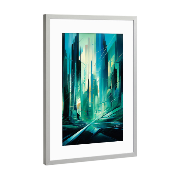 Poster mit Rahmen Silber "Grüne Stadt von morgen" artboxONE - Städte,Abstrakt,Architektur