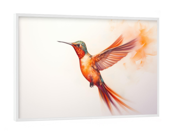 Poster mit weißem Rahmen "Kolibri auf Weiß" artboxONE - Natur,Tiere - Tier,Kunst,Vogel,Leinwand,Impressionistisch,Natur,öl,Farbe,Gemälde,Kolibri
