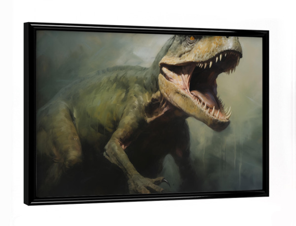 Poster mit schwarzem Rahmen "Giganotosaurus-Gemälde" artboxONE - Natur,Tiere - Kunst,Groß,Dino,Dinosaurier,Giganotosaurus,öl,Farbe,Gemälde,Rex