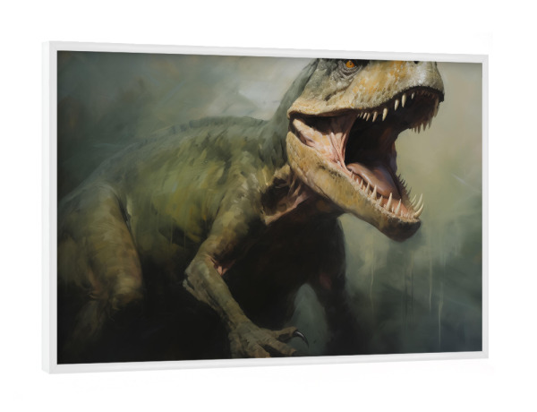 Poster mit weißem Rahmen "Giganotosaurus-Gemälde" artboxONE - Natur,Tiere - Kunst,Groß,Dino,Dinosaurier,Giganotosaurus,öl,Farbe,Gemälde,Rex