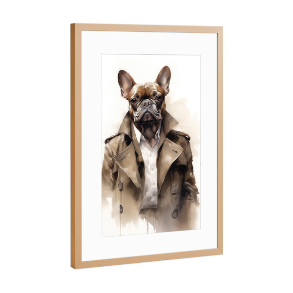 Poster mit Rahmen Kupfer "Modische französische Bulldogge" artboxONE - Tiere,Fashion,Lustig