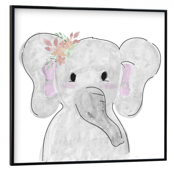 Poster mit schwarzem Rahmen 30x30 cm "Ein süßer Elefant" artboxONE - Floral,Für Kinder,Tiere - Elefant,Blumen,Kinder,Kind,Kinder