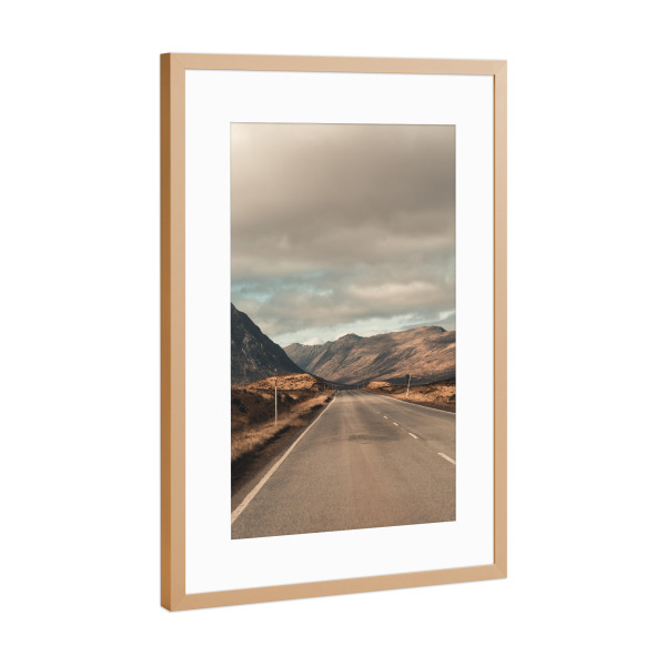 Poster mit Rahmen Kupfer "The road to the mountains" artboxONE - Natur,Reise,Reise / Länder - Scotland,Schottland,Scottish highlands,Highlands,Road