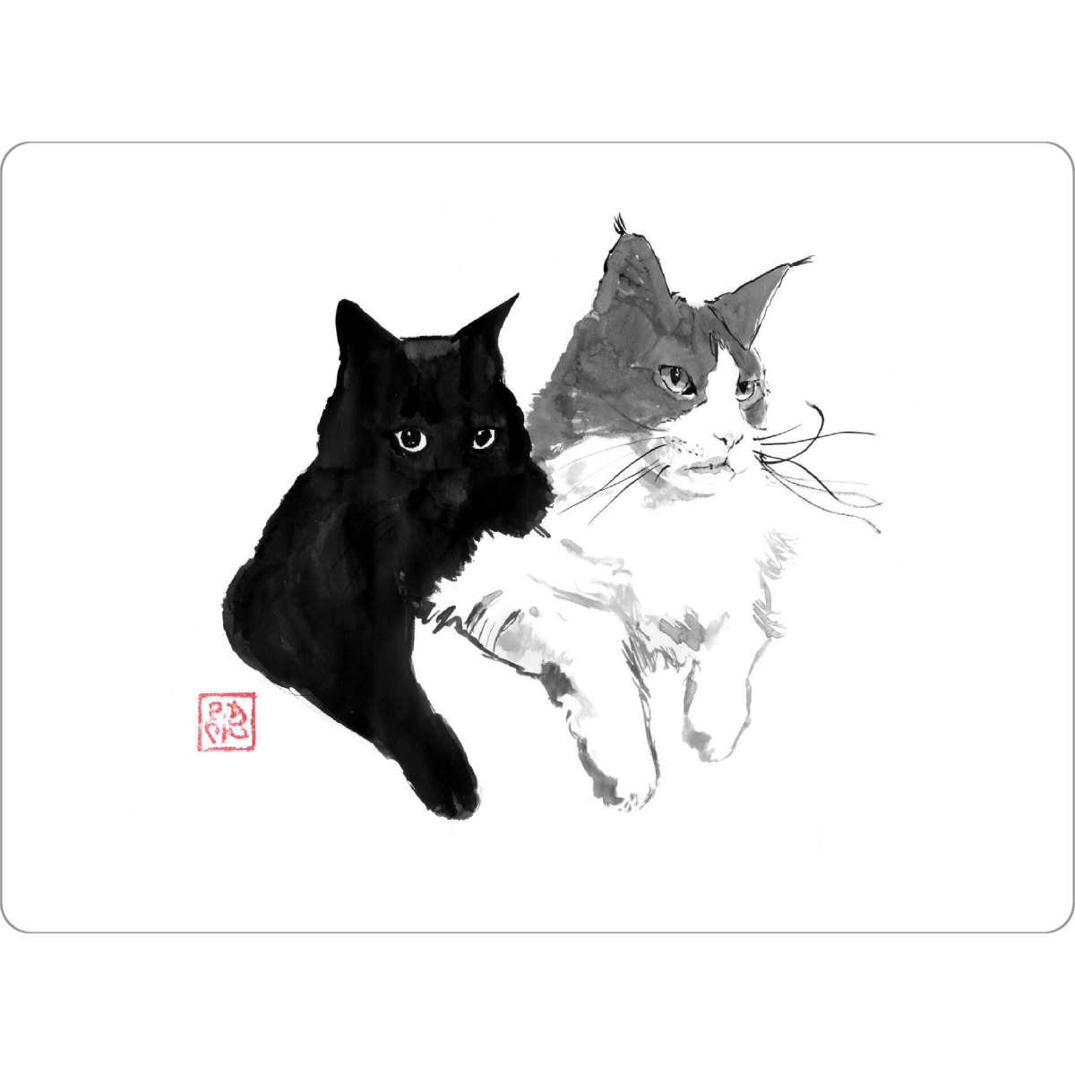 Tischset "Zwei Katzen nebeneinander" artboxONE - Tiere - Katze,Sumie,Japan,Schwarzweiß - Bild katze