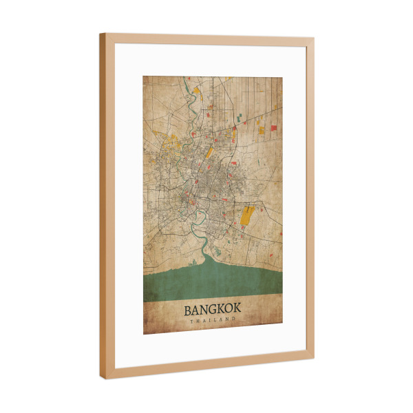 Poster mit Rahmen Kupfer "Vintage City Bangkok" artboxONE - Städte / Weitere,Kartografie
