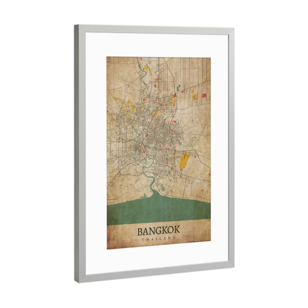 Poster mit Rahmen Silber "Vintage City Bangkok" artboxONE - Städte / Weitere,Kartografie