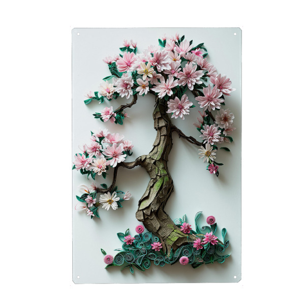 Metall Poster "Surrealer Quilling-Baum aus Papier" artboxONE - Natur,Abstrakt