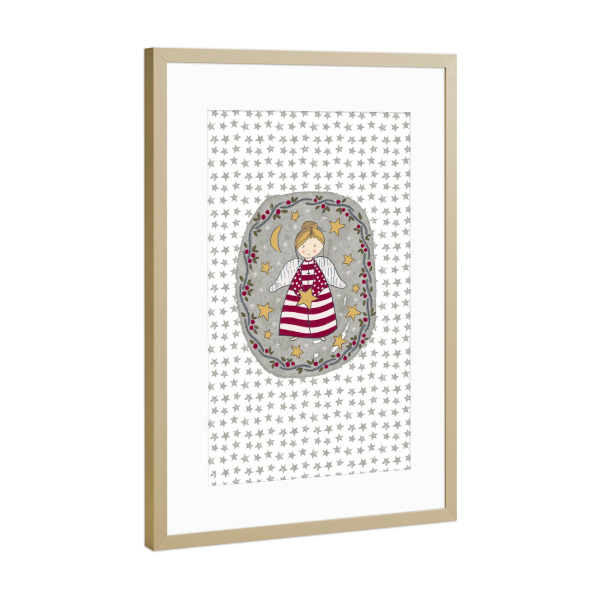 Poster mit Rahmen Gold "Engel mit Stern" artboxONE - Weihnachten - Engel,Stern,Weihnachten,Flügel,Adventskalender,Kind