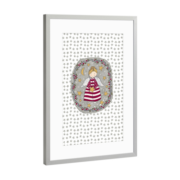 Poster mit Rahmen Silber "Engel mit Stern" artboxONE - Weihnachten - Engel,Stern,Weihnachten,Flügel,Adventskalender,Kind