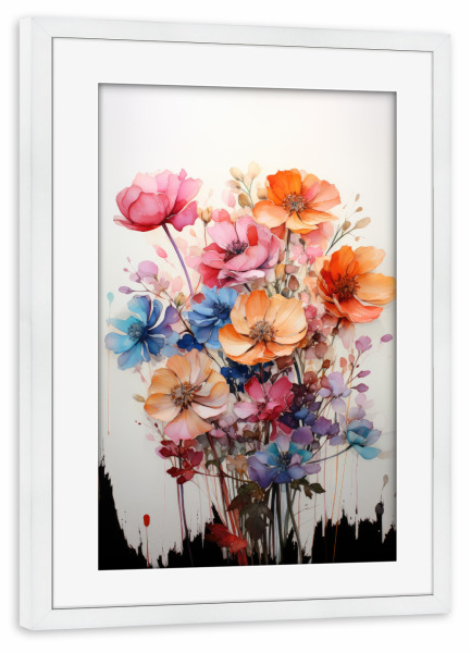 Poster mit Rahmen weiß "Abstrakter Blumenstrauss" artboxONE - Floral
