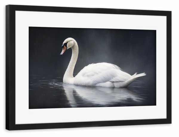 Poster mit Rahmen schwarz "Bemalter Schwan auf Schwarz" artboxONE - Natur,Tiere - Tier,Kunst,Vogel,Impressionistisch,Natur,öl,Farbe,Gemälde,Schwan