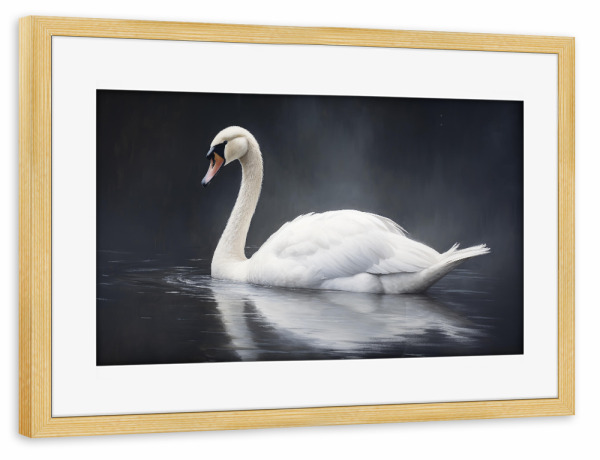 Poster mit Rahmen kiefer "Bemalter Schwan auf Schwarz" artboxONE - Natur,Tiere - Tier,Kunst,Vogel,Impressionistisch,Natur,öl,Farbe,Gemälde,Schwan