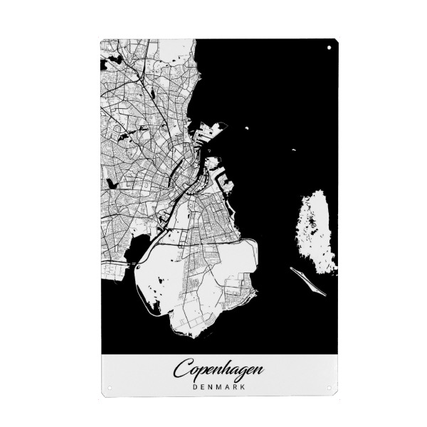 Metall Poster "Kopenhagen City Map" artboxONE - Schwarzweiß,Städte / København,Kartografie